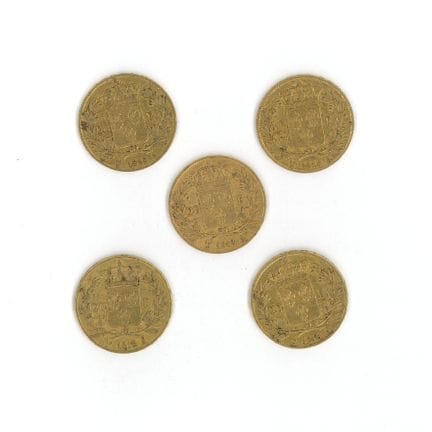 5枚金币：1818年路易十八20法郎金币 A
