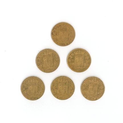 6枚金币：1824年路易十八20法郎金币 A