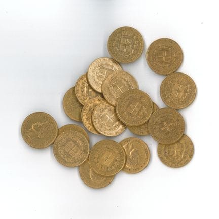 20 monnaies or : 20 Lires Charles Albert - Roi de 