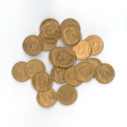 21 monnaies or : 20 FF Coq 1906