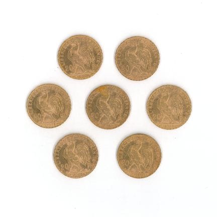 7 monnaies or : 20 FF Coq 1911