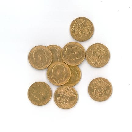 10 monnaies or : Souverains Grande-Bretagne Edouar