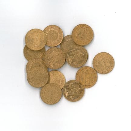 17 monnaies or : 20 FF Génie (1874 A x 1, 1875 A x