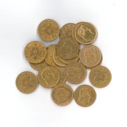 19 monnaies or : 20 FF Napoléon III tête laurée (1