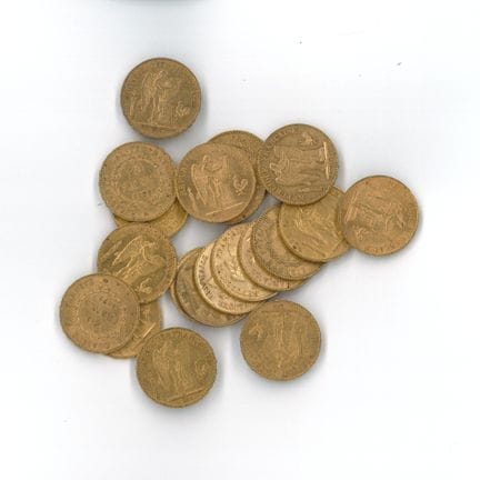 20 monnaies or : 20 FF Génie (1875 A  x 2, 1876 A 