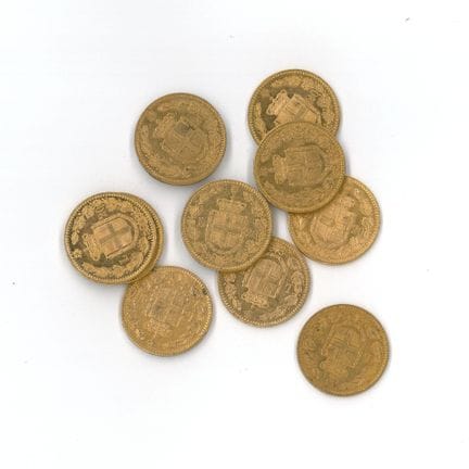 10 monnaies or : 20 Lires Umberto Ier Re d'Italia 