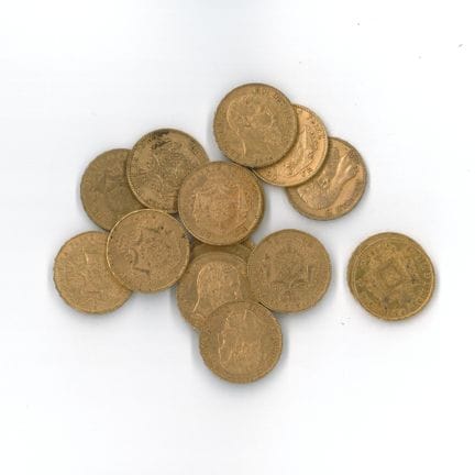 15 monnaies or : 20 F Belgique Léopold II (1868 x 