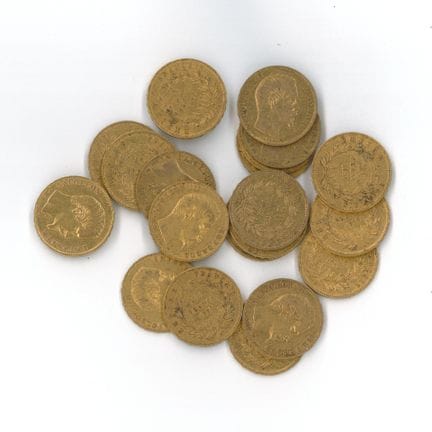 20 枚金币：20 FF 拿破仑三世光头 1857 A