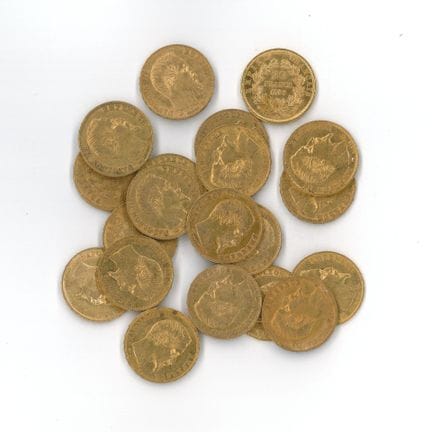 20 monnaies or : 20 FF Napoléon III tête nue 1859 