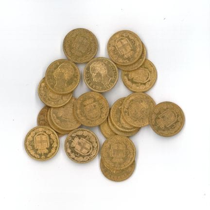 20 monnaies or : 20 Lires Umberto Ier Re d'Italia 