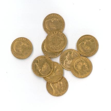 10枚金币：1859年A版拿破仑三世无冠头像20法郎金币