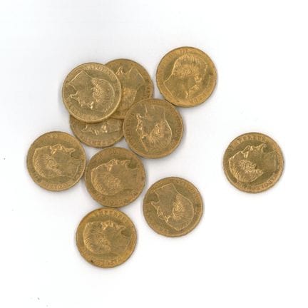 10枚金币：1859年A版拿破仑三世无冠头像20法郎金币
