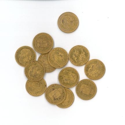13 monnaies or : 8 Florins Magyar Hongrie (1872 x 