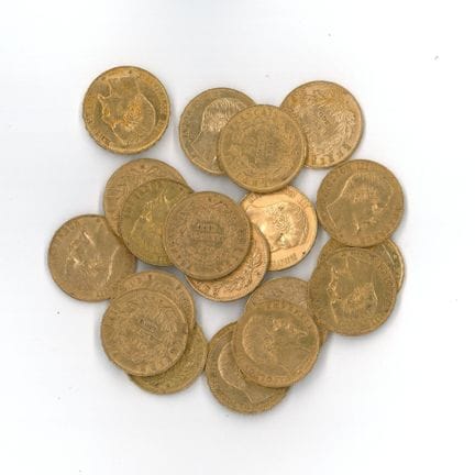 20 monnaies or : 20 FF Napoléon III tête nue 1860 