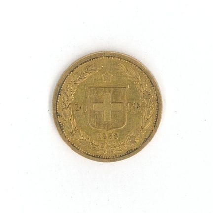 1 monnaie or : 20 F Suisse 1883