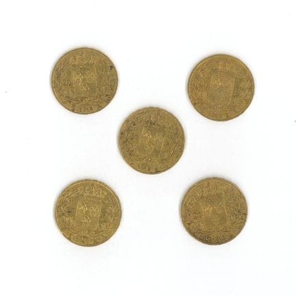 5枚金币：1819年路易十八20法郎金币 A