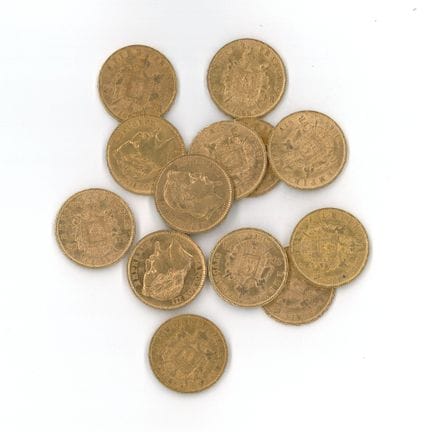 13 monnaies en or : 20 FF Napoléon III tête laurée