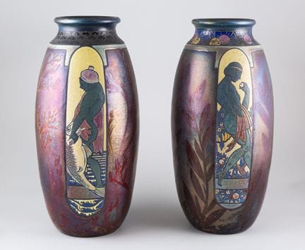 Jean BAROL (1873-1966). Par de jarrones de loza es