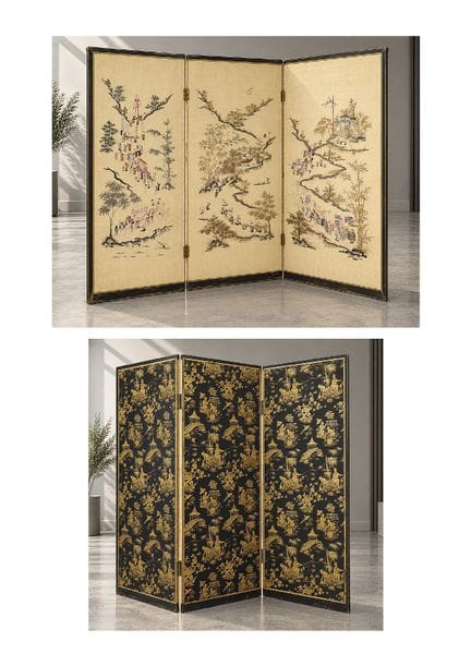 VIETNAM - Hacia 1900. Biombo compuesto por tres pa
