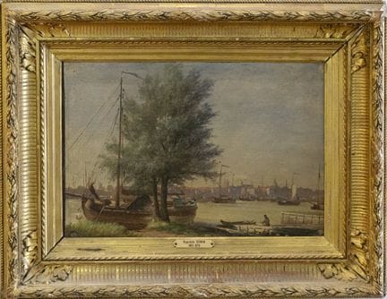 Escuela francesa del siglo XIX. «Puerto animado». 