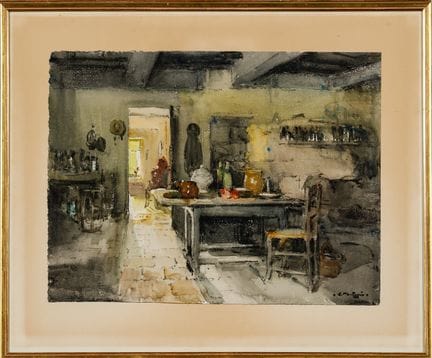 Louis MONTAGNE (1879–1960): Die Mahlzeit. Aquarell