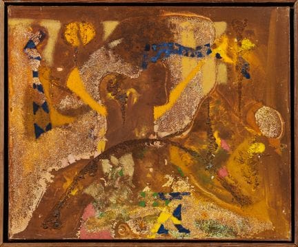 乔·唐宁（Joe DOWNING，1925-2007）：赭色背景上的抽象画作。布面油画。未署名。尺寸