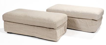 Dos pufs rectangulares de madera, espuma y lino cr