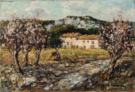 René PEYRANNE: Das Landhaus im Frühling. Öl auf Le
