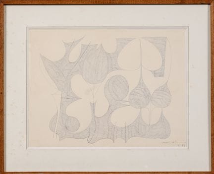 月申（1923-1995）：作品。毛毡钢笔画，右下方有签名和日期 7-74。尺寸：28 x 38 厘