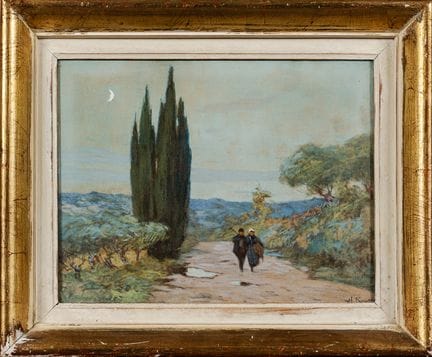 Hyacinthe ROYET: Paar auf einem Weg. Pastell, unte