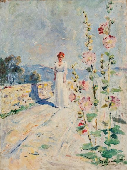 Joseph MEISSONIER (1864–1943): Die Stockrosen. Öl 