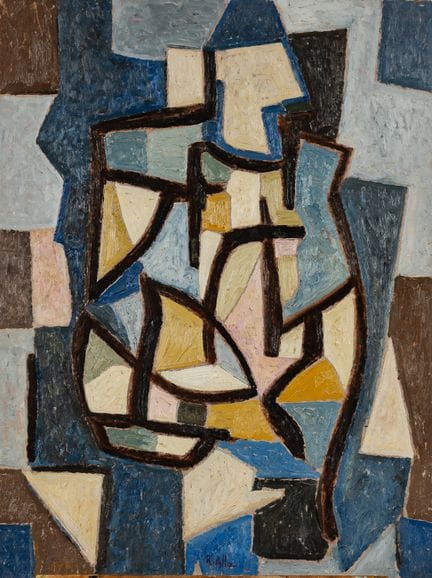 安德烈·里亚尔（André RIALLE，1924-2005）：立体主义作品。 油画，绘于硬纸板上，