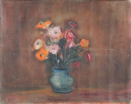 Maxime RICHAUD (1924–1994): Blumenvase. Öl auf Lei