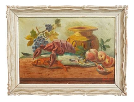 路易丝·马鲁阿尼（20世纪）
《鱼的静物》
布面油画，右下角有签名
46 x 65 厘米
（经修复）