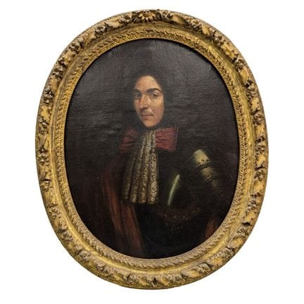 18世纪法国画派
身着盔甲的男子肖像
布面油画
90 x 75 厘米
（重新装裱）