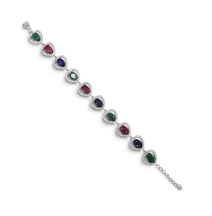 Pulsera de plata con motivos de corazones engastad