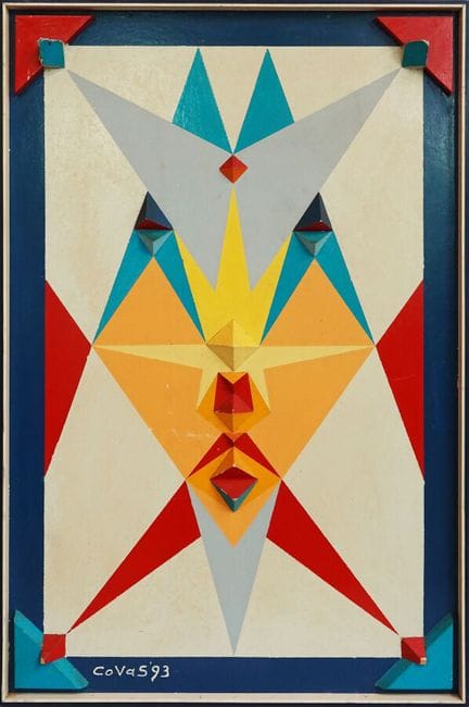 科尼利厄斯·范·辛德尔（20世纪），艺名COVAS
《面孔》，1993年
亚克力与拼贴画，画于硬纸板