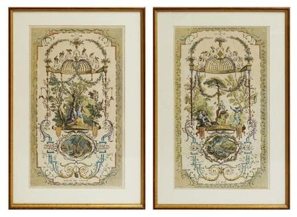 Coppia di incisioni tratte da WATTEAU: «Partita di