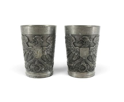 Germany
Pair of pewter goblets decorated with an e