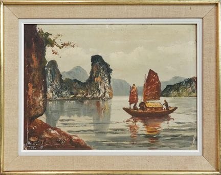 20世纪越南画派
渔船
布面油画，左下角有签名
35 x 50 厘米