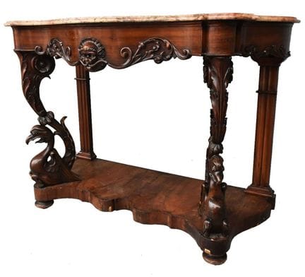 Console in mogano e impiallacciatura di mogano, ri
