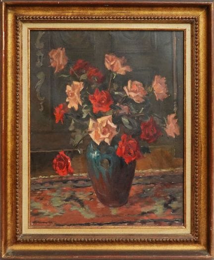 埃利·洛蒙尼耶（1895—1972）
花瓶中的玫瑰花束
布面油画，左下角有签名
61 x 50 厘米