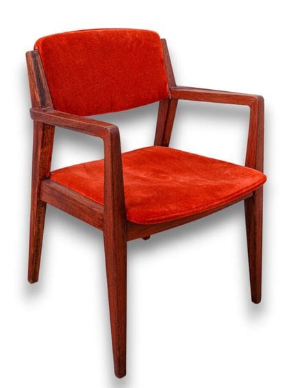 Poltrona scandinava in teak, rivestimento in tessu