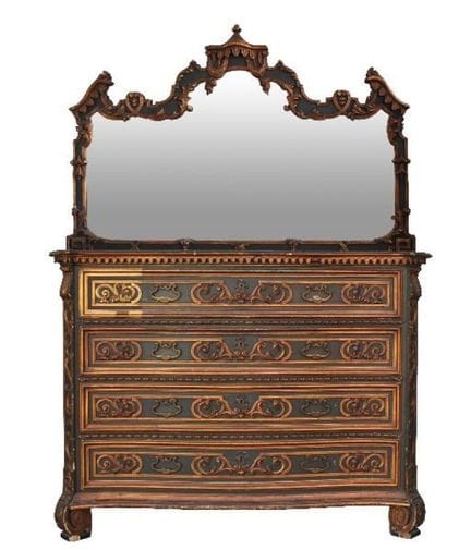 Antico comò veneziano in stile rocaille, in legno 