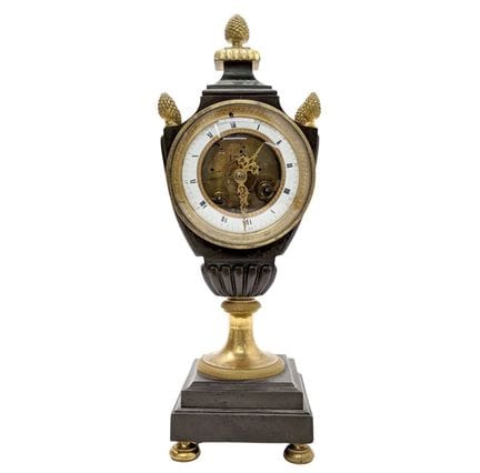 Skeleton clock in the shape of an urn, double gold