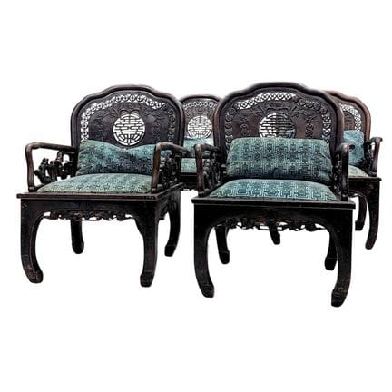 Salotto indocinese del 1900 in legno esotico con d