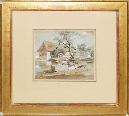 阿道夫·巴约（1810—1866），归因于
《洗衣妇》
纸本综合材料，右下角有印章签名
22.5 ×