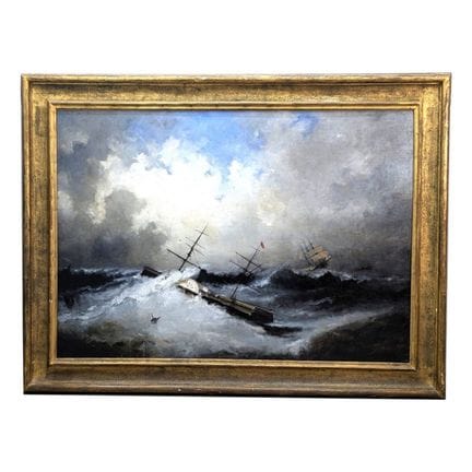 古斯塔夫-朱利安（1825 - 1881）
暴风雨中的船，1880 年
布面油画，已签名并注明日期
