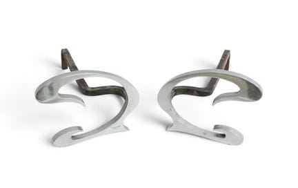 JEAN-PAUL CREATIONS
Pair of iron and steel andiron