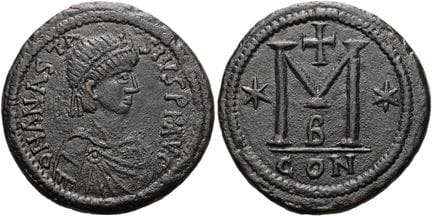 BYZANCE.  Anastase Ier, 491 - 518 apr. J.-C. 40 nu